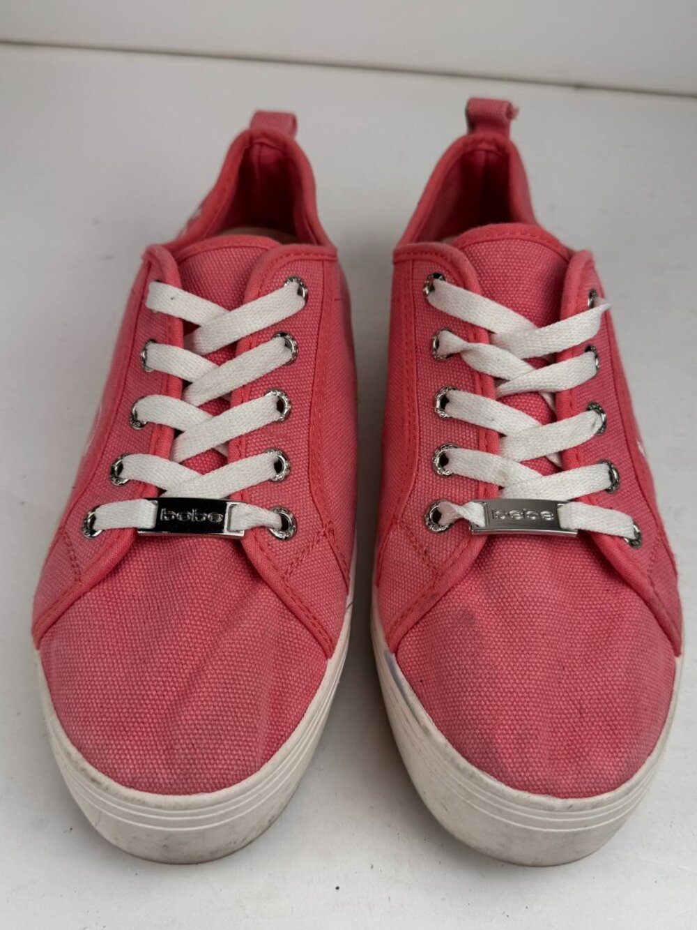 Bebe Women's Pink Canvas Low Top Platform Sneakers Shoes Size 6.5